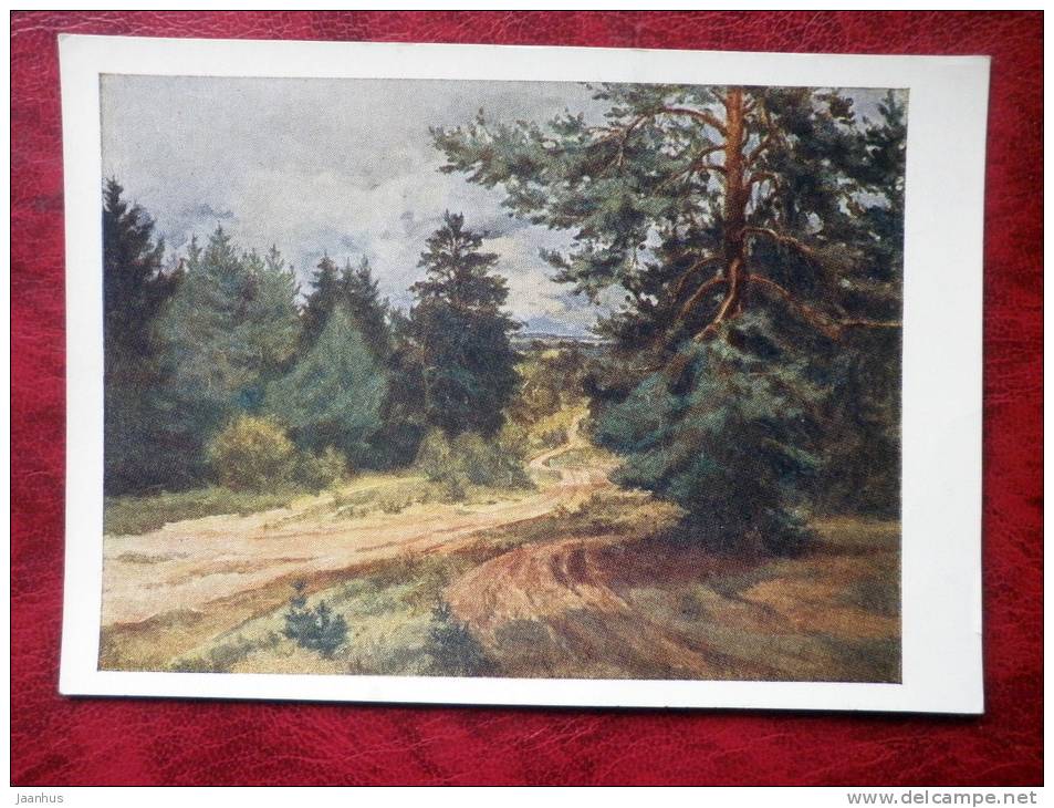 Painting by E. A. Zaitsev - forest road - russian art - unused - JH Postcards
