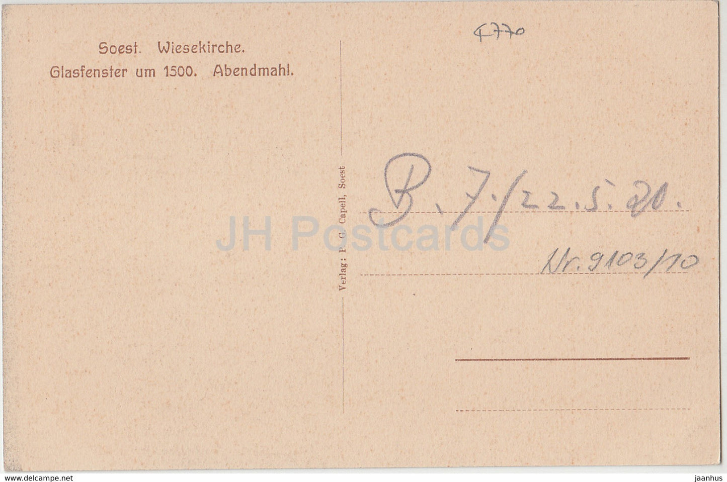 Soest - Wiesekirche - Glasfenster um 1500 - Abendmahl - church - old postcard - Germany - used