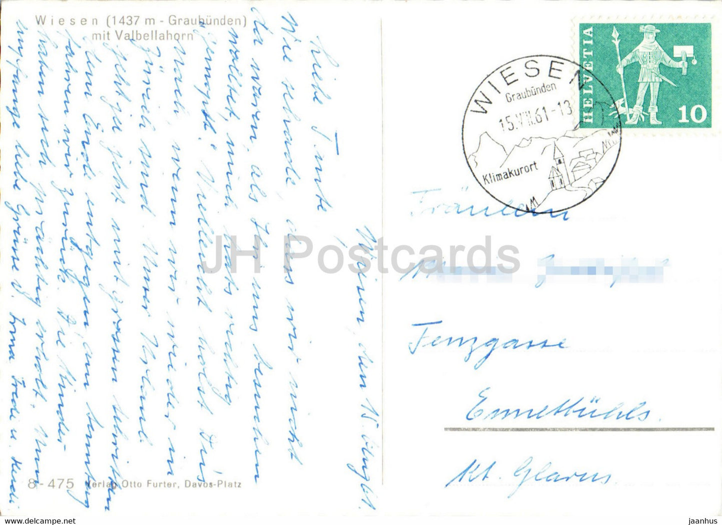 Wiesen 1437 m - Graubunden - Valbellahorn - 1961 - Switzerland - used