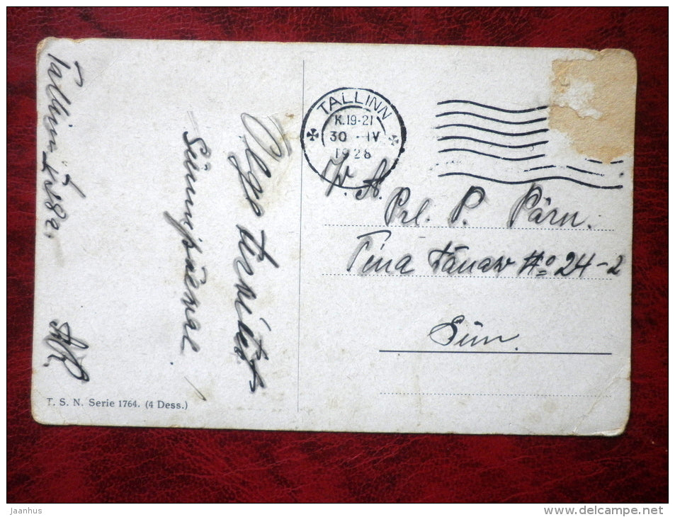 Painting by Wilhelm Eilers - Still Life - teapot - cake - book - german art - sent in 1928 - circulated in Estonia used - JH Postcards