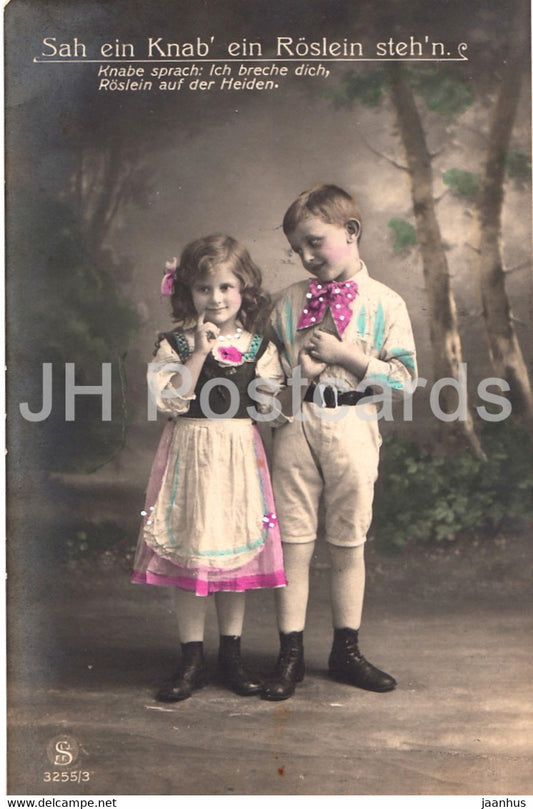 Sah ein Knab ein Roslein steh'n - boy and girl - folk costumes - 3255/3 - old postcard - 1913 - Germany - used - JH Postcards