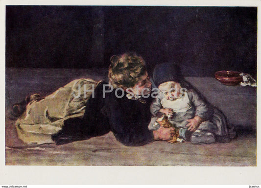 painting by Max Liebermann - Geschwister - Sibling - baby - 900 - German art - Germany DDR - unused - JH Postcards