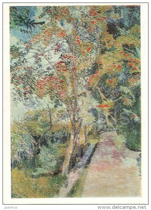 painting by N. Goncharova - Rowan tree near Vyazma , 1908 - russian art - unused - JH Postcards