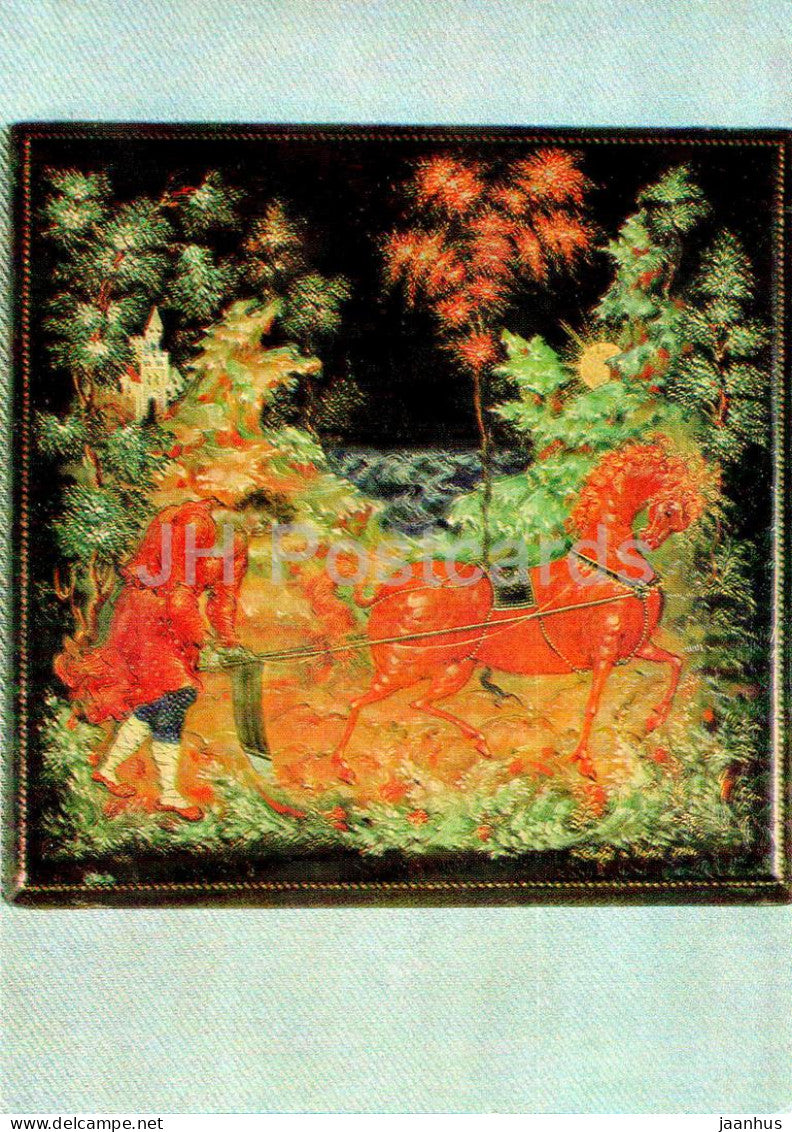 panel Red Ploughman by Golikov - miniature painting - Soviet arts and crafts - 1973 - Russia USSR - unused - JH Postcards