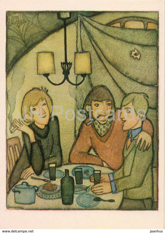 Karlsson-on-the-Roof by Astrid Lindgren - swindlers - illustration by N. Poplavskaya - 1976 - Russia USSR - unused - JH Postcards