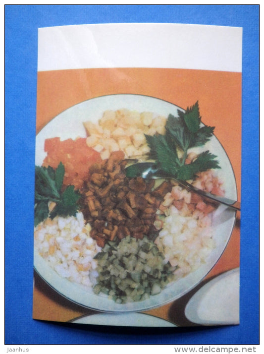 Mushroom and ham salad - cold dishes - recepies - 1976 - Estonia USSR - unused - JH Postcards