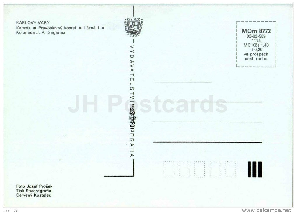 Kamzik - sculpture - Orthodox church - Spa I - Gagarin - Karlovy Vary - Karlsbad - Czech - Czechoslovakia - unused - JH Postcards