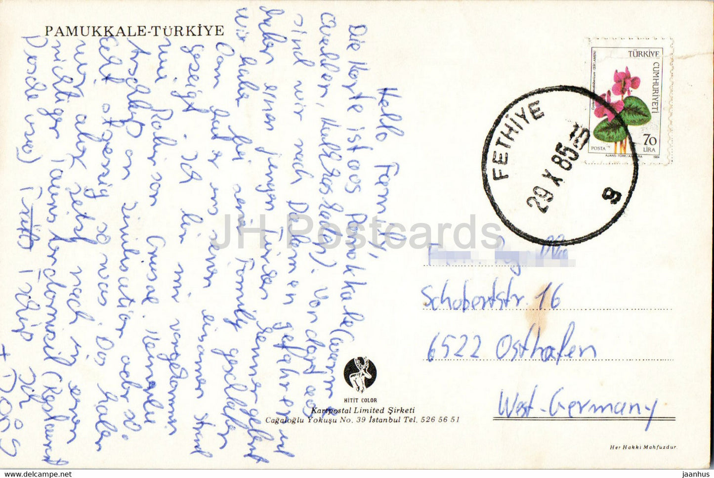 Pamukkale - Kartpostal - 1985 - Turkey - used