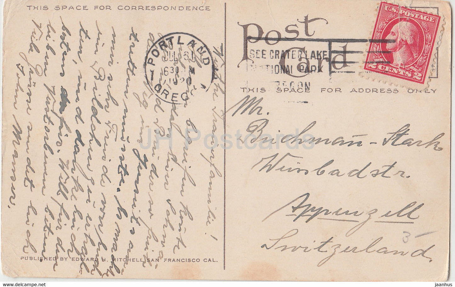 Portland - Arrivée de la statue de l'homme blanc à Plaza Park - Oregon - 1034 - carte postale ancienne - 1920 - États-Unis - utilisé