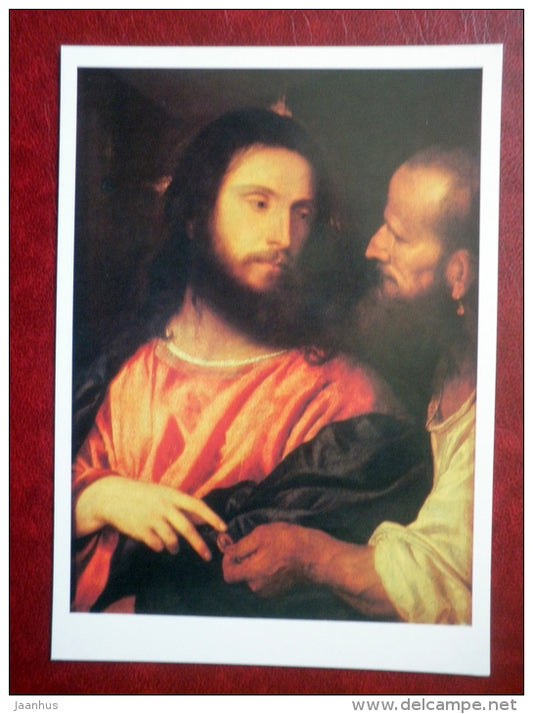 painting by Titian , The Tribute Money , 1516 - italian art - unused - JH Postcards