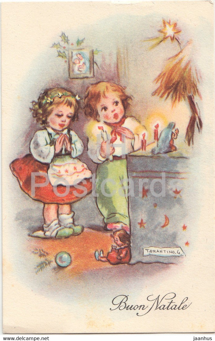 Christmas Greeting Card - Buon Natale - children - Tarantino - TEL 818 - old postcard - 1954 - Italy - used - JH Postcards