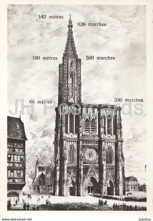 Strasbourg - La Cathedrale - Gravure - cathrdral - old postcard - 1955 - France - used - JH Postcards