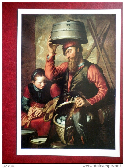 large format postcard - painting by Pieter Aertsen , Vendor of Fowl - duck - dutch art - unused - JH Postcards