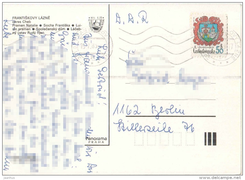 Frantiskovy Lazne - Francis statue - Louise spring - Natalie spring - social house - Czechoslovakia - Czech - used 1985 - JH Postcards