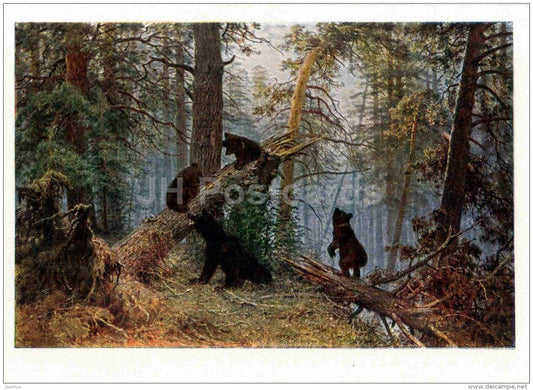 painting by I. Shishkin - Morning in a Pine Forest , 1889 - bear  - Russian art - Russia - 1957 - Russia USSR - unused - JH Postcards