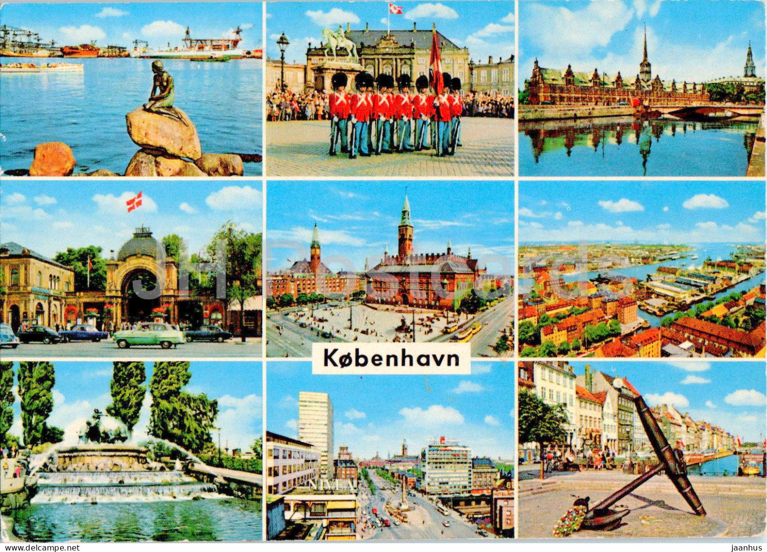 Copenhagen - Kobenhavn - Gefion fountain - Little Mermaid - Royal Guard - multiview - 989/28 - 1975 - Denmark - used - JH Postcards