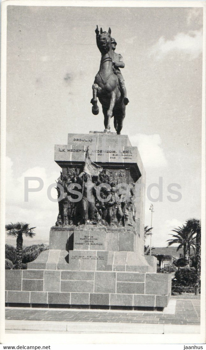 Izmir - Ataturk Statue - monument - horse - old postcard - Turkey - unused - JH Postcards