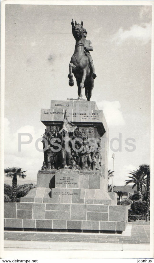Izmir - Ataturk Statue - monument - horse - old postcard - Turkey - unused - JH Postcards