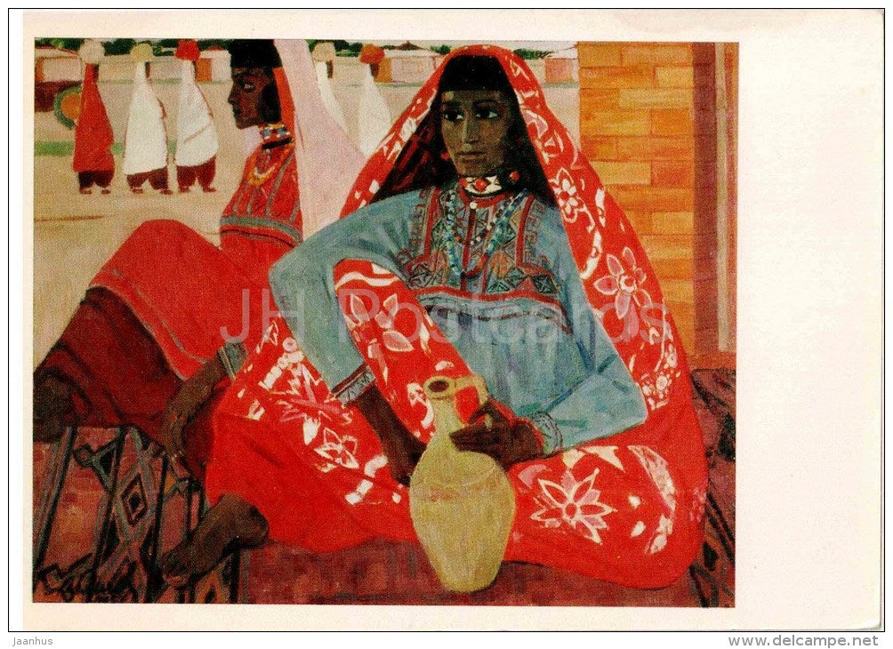 painting by I. Klychev - A Baluch , 1965 - asian women - russian art - unused - JH Postcards
