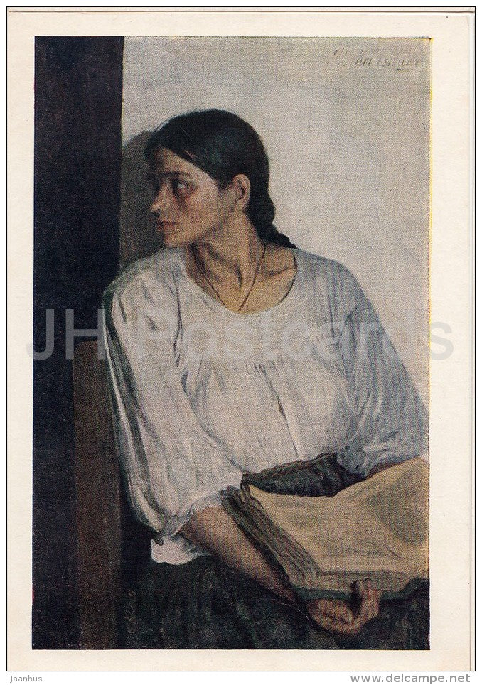 painting by F. Malyavin - Woman reading the book , 1895 - Russian art - 1956 - Russia USSR - unused - JH Postcards