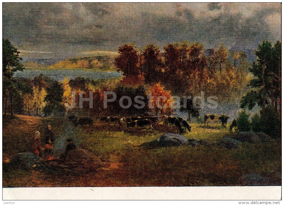 painting by R. Sagrits - Autumn - cows - Estonian art - 1957 - Russia USSR - unused - JH Postcards