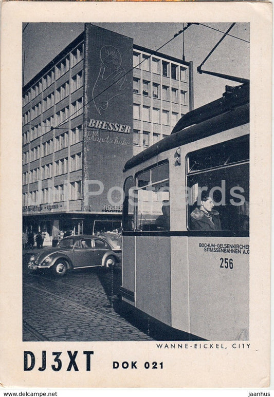Wanne-Eickel City - tram - car Volkswagen - QSL card - Deutsche Kurzwellen-Station - 1960 - Germany - used - JH Postcards