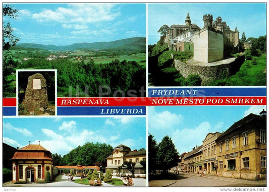 Raspenava - monument to Red Army - Frydlant castle - Libverda State Spa - Nove Mesto - Czech - Czechoslovakia - unused - JH Postcards
