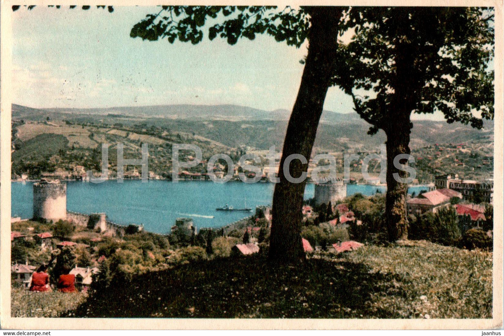 Istanbul - Rumeli Hisar Towers on the Bosphore - old postcard - 1959 - Turkey - used - JH Postcards