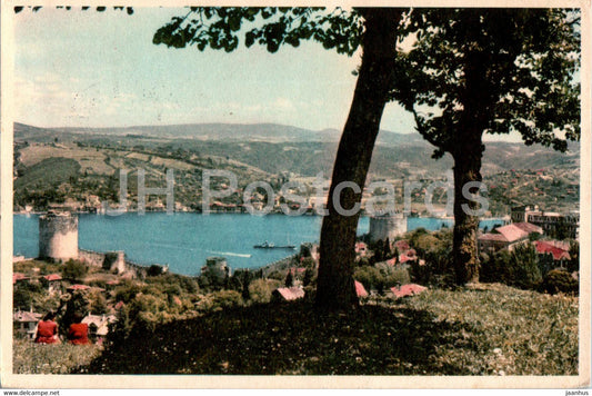 Istanbul - Rumeli Hisar Towers on the Bosphore - old postcard - 1959 - Turkey - used - JH Postcards