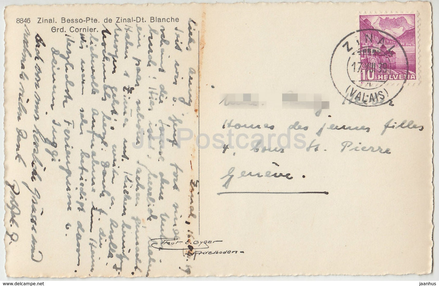 Zinal. Besso-Pte. de Zinal-Dt. Blanche Grd. Cornier - 8846 - Switzerland - 1939 - used