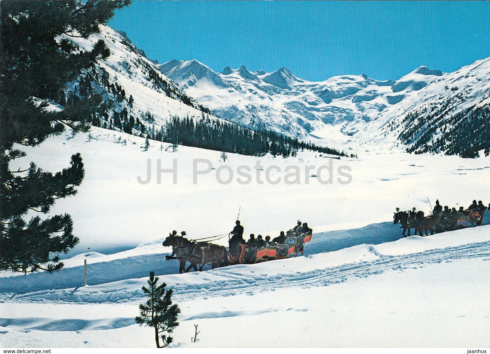 Schlittenfahrt im Rosegtal mit Sellagruppe - horse sledge - 609 - 1983 - Switzerland - used - JH Postcards