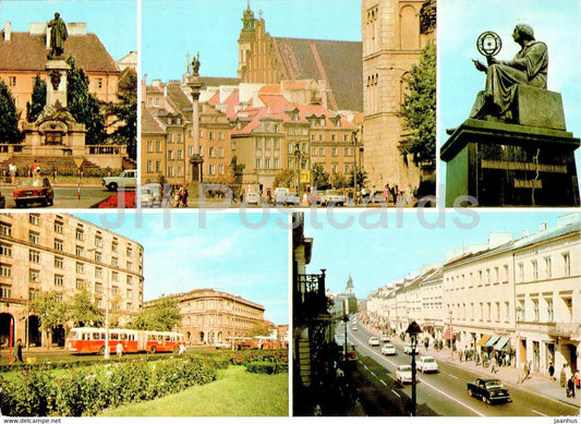 Warsaw - Warszawa - Pomnik Adama Mickiewicza - Plac Zamkowy - Ulica Krakowskie - bus - Poland - unused - JH Postcards