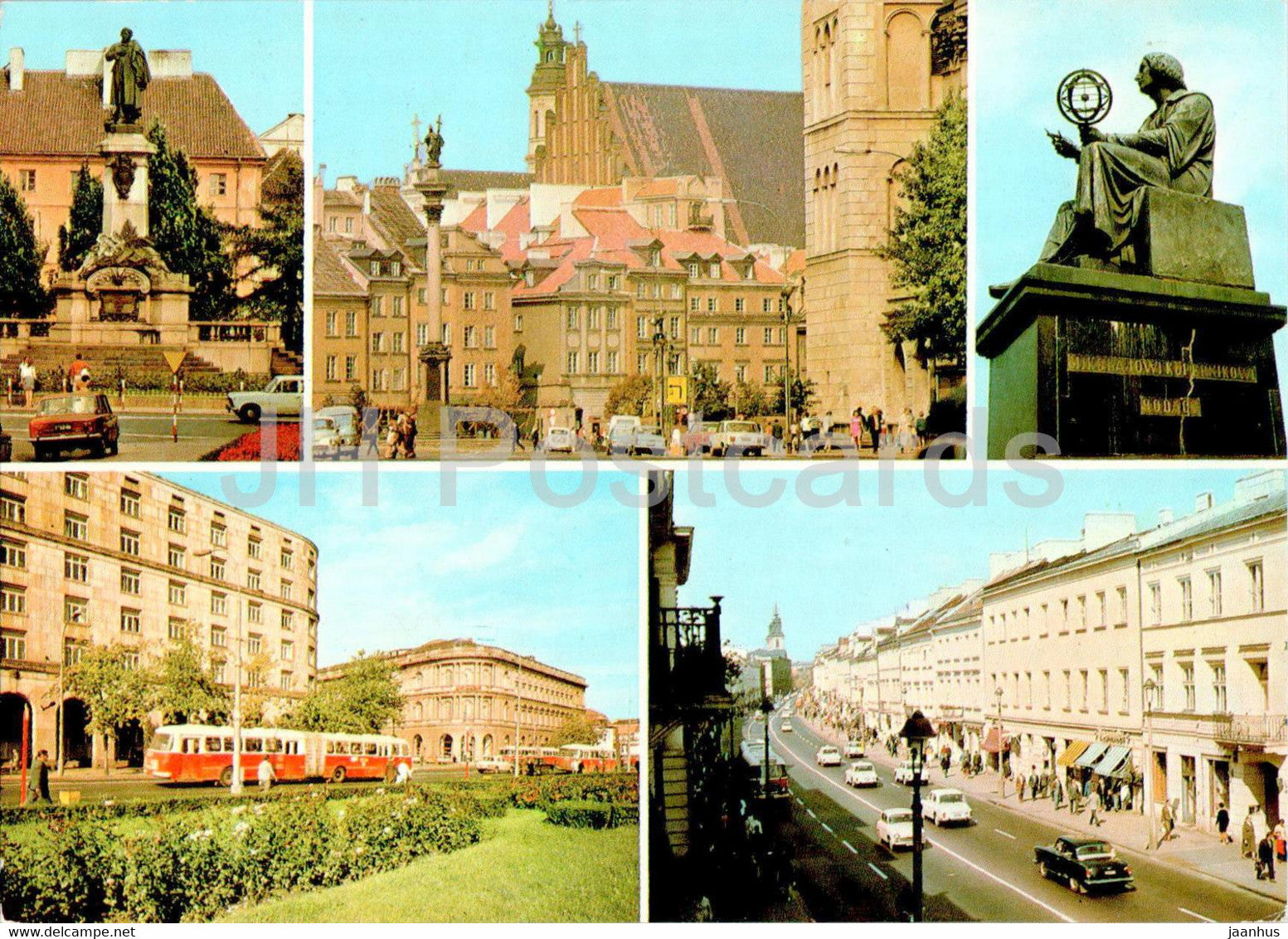 Warsaw - Warszawa - Pomnik Adama Mickiewicza - Plac Zamkowy - Ulica Krakowskie - bus - Poland - unused - JH Postcards