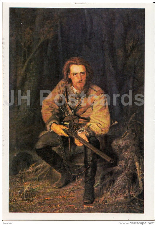 painting by I. Kramskoy - Hunter , 1871 - rifle - Russian art - 1990 - Russia USSR - unused - JH Postcards
