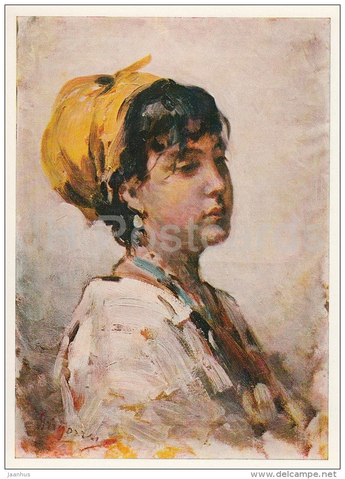 painting by Nicolae Grigorescu - A girl in a yellow kerchief , 1880s - Romanian art - 1976 - Russia USSR - unused - JH Postcards