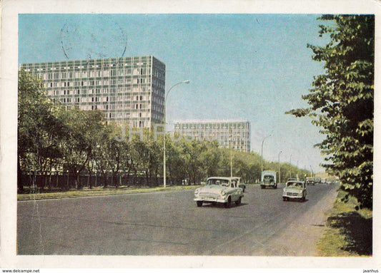 Moscow - hotel Aeroflot - car Volga Moskvich - postal stationery - 1965 - Russia USSR - used - JH Postcards