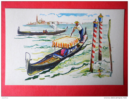 illustration by P. Pavlinov - Gondola - Italy - Boats of the World - 1971 - Russia USSR - unused - JH Postcards