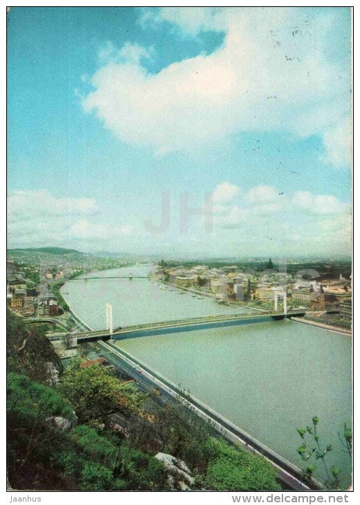 Budapest - View of Budapest - bridge - Hungary - used  1968 - JH Postcards