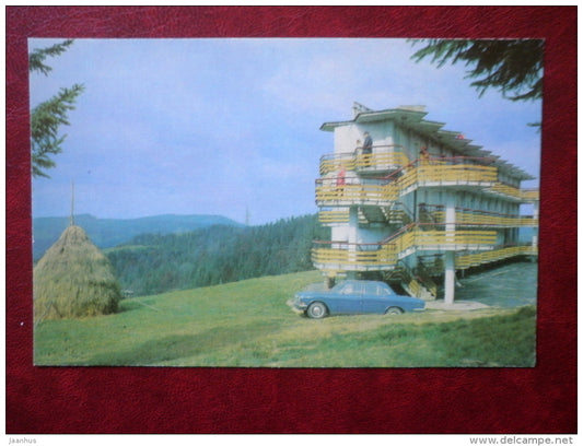 hostel Pereval in Sredniy Veretskiy pass - car Volga - Carpathians - 1978 - Ukraine USSR - unused - JH Postcards