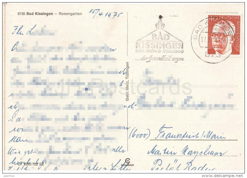 Bad Kissingen , Rosengarten - rose garden - 8730 - Germany - 1975 gelaufen - JH Postcards