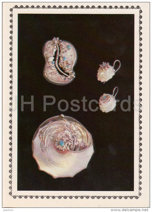 Brooch and earrings - shells - Modern art of Russian Jewelers - 1985 - Russia USSR - unused - JH Postcards