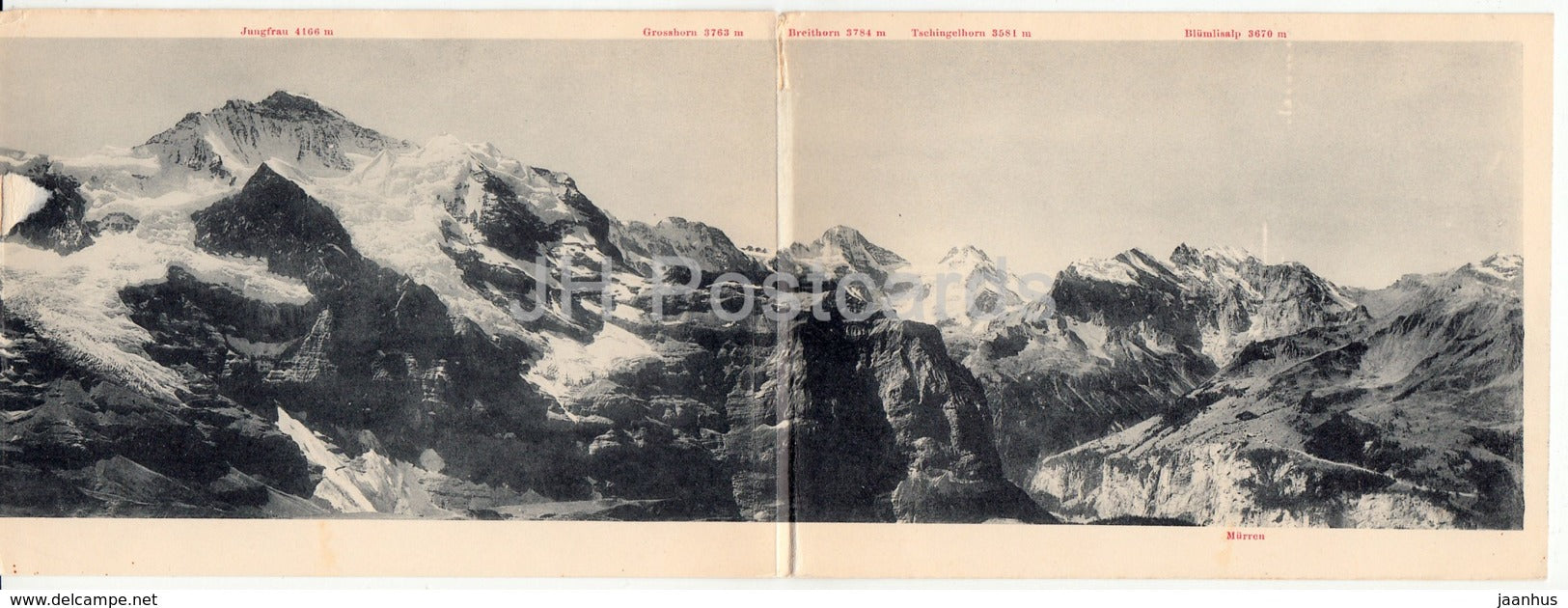 Diese Karte ist zu frankieren Jungfrau - Grosshorn - Breithorn - Tschingelhorn - Blumlisalp - Switzerland - unused - JH Postcards