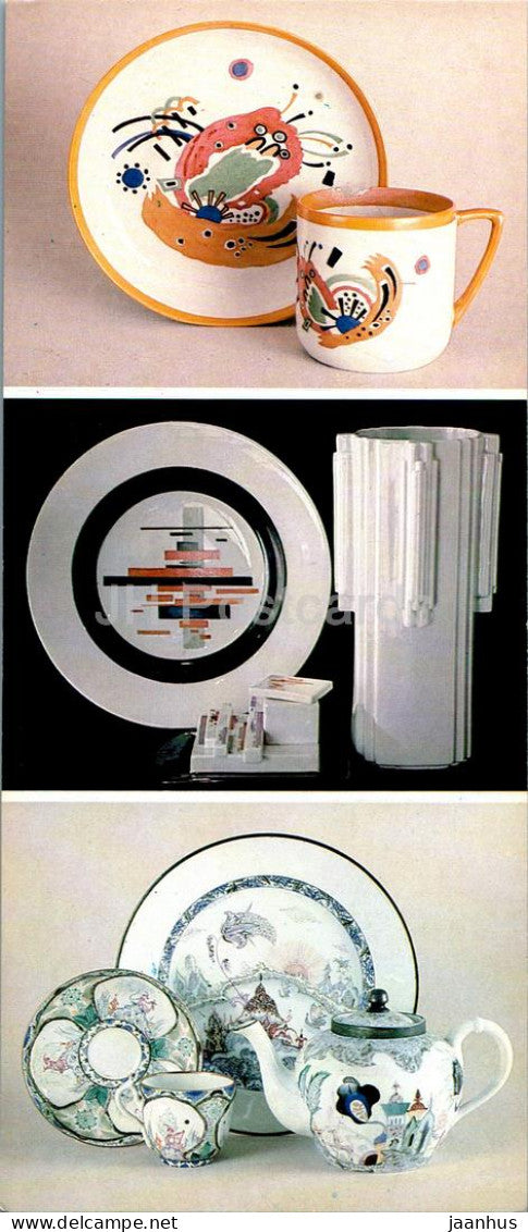 cup and saucer - inkwell - plate - porcelain and faience - applied art - Russian art - 1984 - Russia USSR - unused - JH Postcards