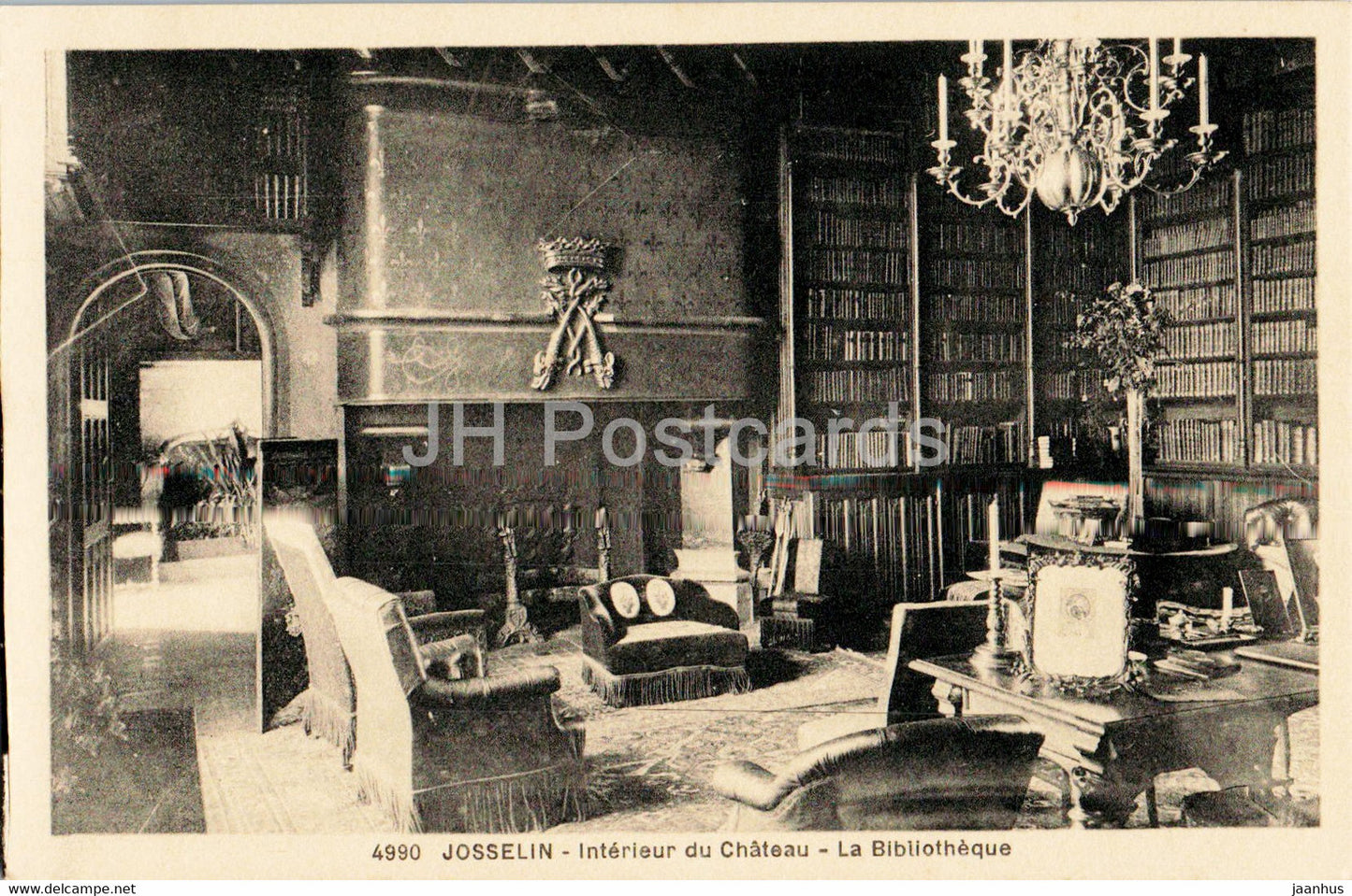 Josselin - Interieur du Chateau - La Bibliotheque - library - castle - 4990 - old postcard - France - unused - JH Postcards