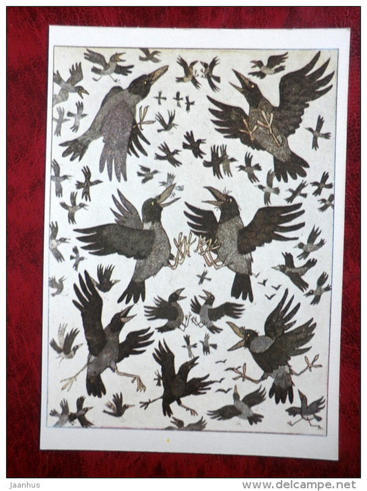 The Wonderful Adventures of Nils by S. Lagerlöf - Illustration by Diodorov - dancing Ravens - 1981 - unused - JH Postcards