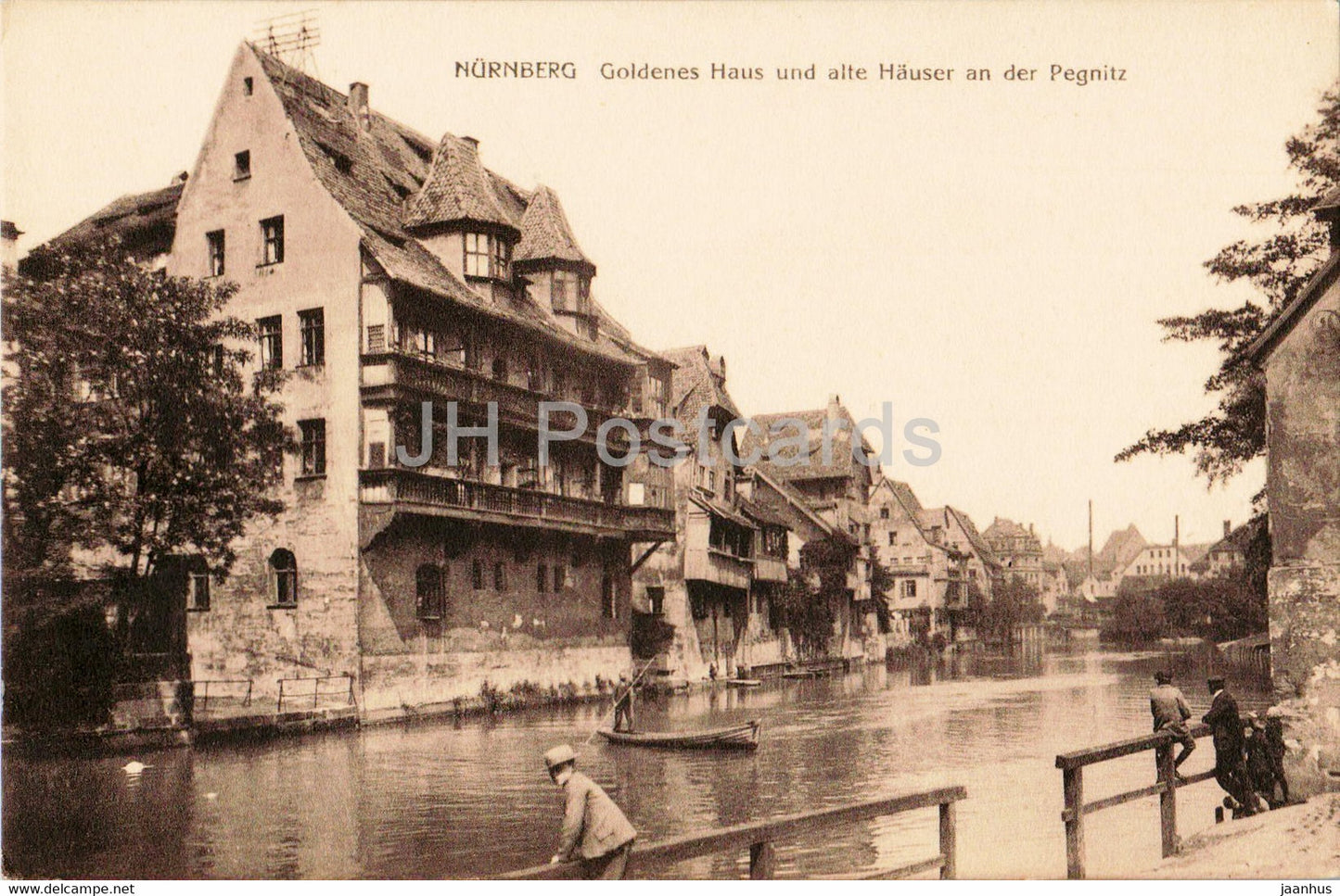 Nurnberg - Nuremberg - Goldenes Haus und alte Hauser an der Pegnitz - 2277 - old postcard - Germany - unused - JH Postcards
