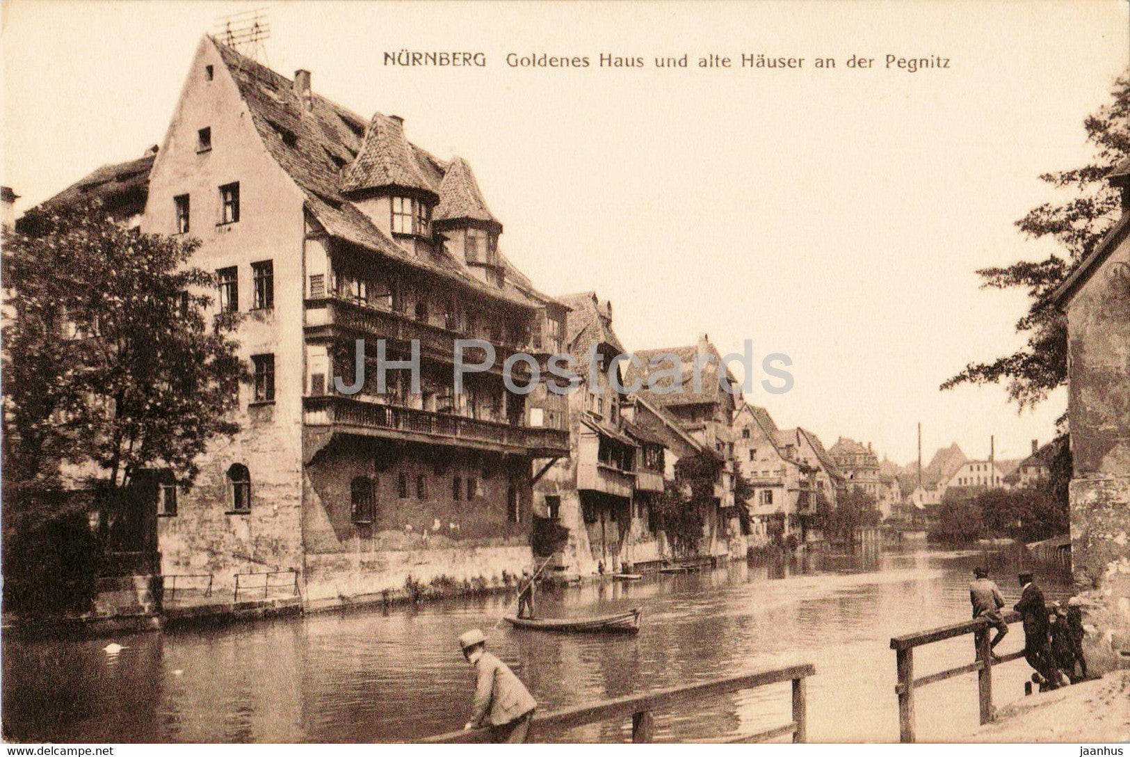 Nurnberg - Nuremberg - Goldenes Haus und alte Hauser an der Pegnitz - 2277 - old postcard - Germany - unused - JH Postcards