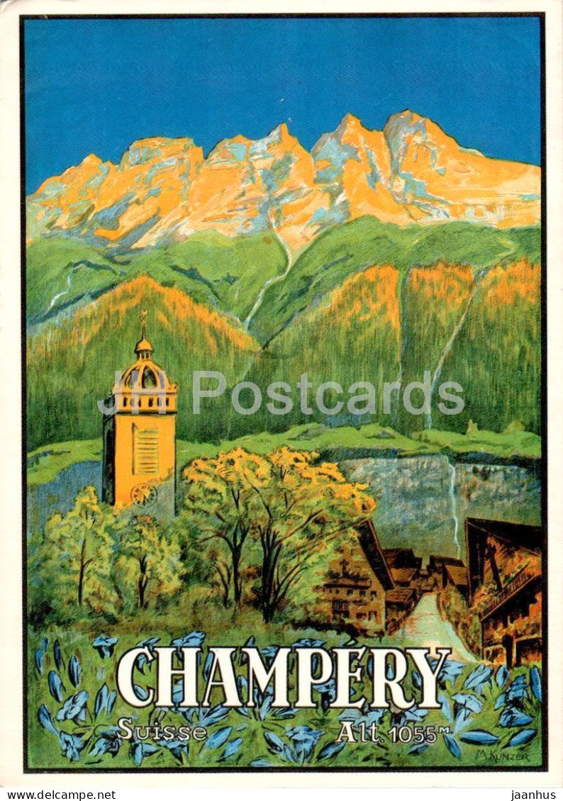 Champery - Affiche - poster - illustration by M. Kunzer - 1396 - 1982 - Switzerland - used - JH Postcards