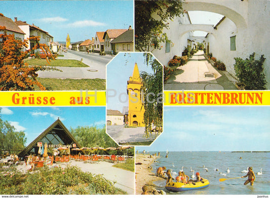 Grusse aus Breitenbrunn - Hauptstrasse - Alter Hof - Wehrturm - Seerestaurant - restaurant Turmhof - Austria - unused - JH Postcards