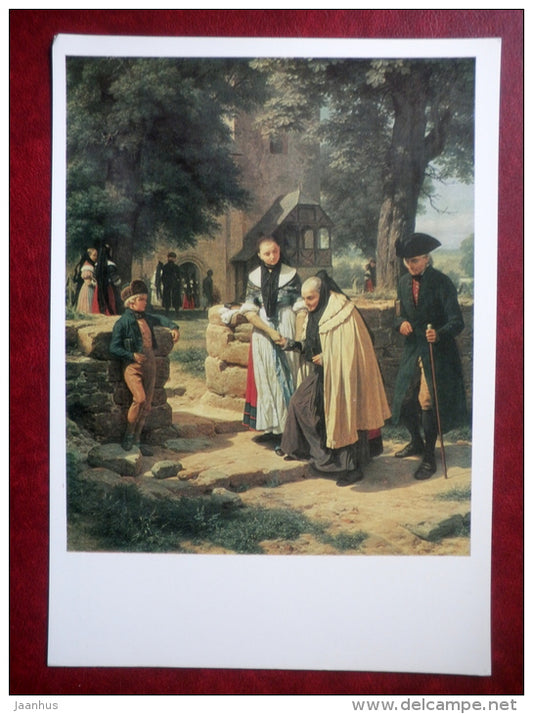 large format postcard - painting by Friedrich Meyerheim - Brunswick Peasants Going to Church - german art - unused - JH Postcards